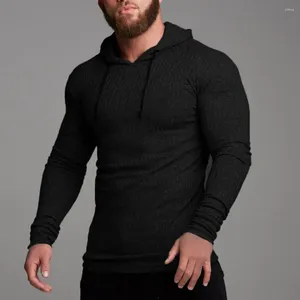 Herentruien Heren T-shirt Effen Kleur Capuchon Trekkoord Lange mouw Geribbelde Slim Fit Pullover Tops Voor Gym Sporttraining