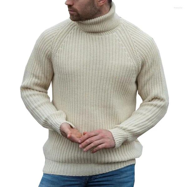 Suéteres para hombres Hombres Cuello alto y jerseys Beige Moda Suéter tejido Invierno Jersey Homme Ropa casual MY988