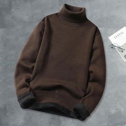 Suéteres para hombres Hombres Suéter de cuello alto Color puro Acogedor Elegante Forro polar cálido Slim Fit Punto para otoño
