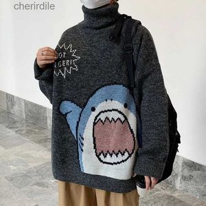 Men's Sweaters Men Turtlenecks Shark Sweater Men 2020 Winter Patchworkwor Harajuku Style coréen col haut surdimensionné gris col roulé pour hommes YQ231030