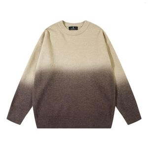 Suéteres para hombres Hombres Vintage Gradiente Suéter Suelto Versátil Pareja Manga larga Punto Cómodo Casual Calle Contraste Color Jersey