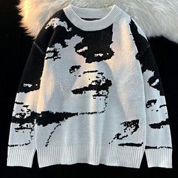 Herentruien mannen vintage lange mouw o-neck grafische trui winterpullovers y2k gebreide harajuku mode oversized witte kleding streetwear