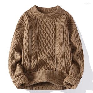 Pulls pour hommes Hommes Vintage Twist Pull Col Rond Couleur Solide Mâle Fit Tricoté Pull Lâche Mens Rétro