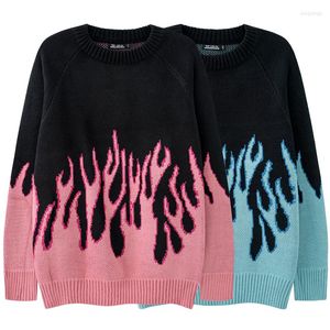 Pulls pour hommes Hommes Hiver Feu Flamme Tricoté Jumpers Mode Col Ras Du Cou Coréen Baggy Pull Femmes Streetwear Harajuku Vêtements