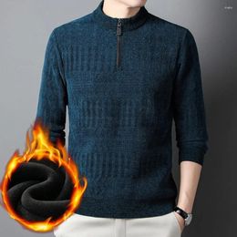 Pulls pour hommes Hommes Pull d'hiver Demi-col haut Fermeture à glissière Encolure à tricoter Pull Slim Fit Jumper Doublure en polaire épais tricots chauds