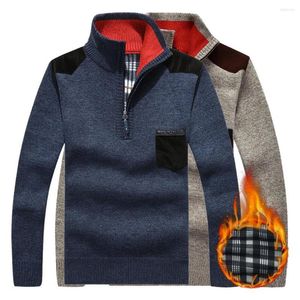 Heren truien mannen winter trui breien lange mouwen staan ​​kraag halsbescherming zipper warme patchwork pullover herfst mannelijke kleding