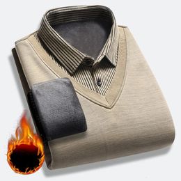 Heren Truien Mannen Winter Twinset Shirts Uitloper Casual Truien Goede Kwaliteit Mannelijke Warme Nep Twee Sweaterjassen 4XL 231207