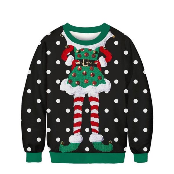 Pulls pour hommes Hommes Femmes Elf Polka Dots Ugly Christmas Sweater Couple Crew Neck Xmas Jumpers 3D Funny Imprimé Automne Hiver Sweat