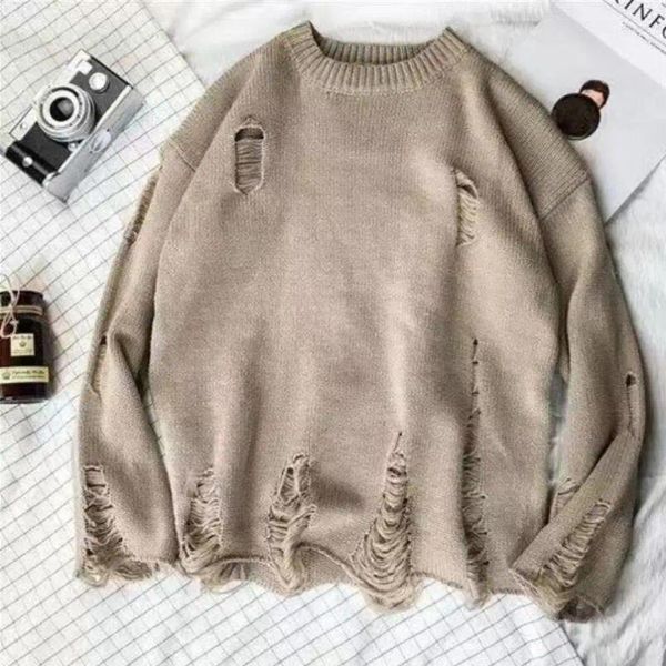 Suéteres para hombres hombres mujeres streetwear hip hop jumper moda de gran tamaño jerseys de gran tamaño lavado agujero rasgado punto 2023 w607