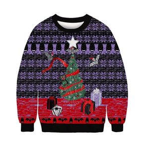 Suéteres para hombres Hombres Mujeres Ugly Christmas Sweater 3D Tree Gifts Murciélagos Impreso Divertido Holiday Party Sudadera Pareja Pullover Christmas Jumper