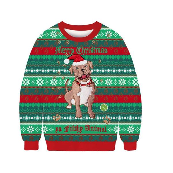 Pulls pour hommes Hommes Femmes Pull de Noël laid 3D Dog Print Funny Xmas Jumper Couple Automne Hiver Holiday Party Crewneck Sweat-shirt