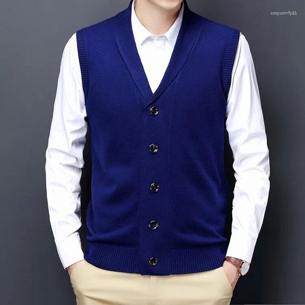 Pulls pour hommes Menes de laine Blazer Coats Vest 2024 Automne Winter Père Office Tricoted Man Single Pinted Sweater Sweater