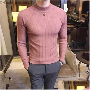 Suéteres masculinos para hombres otoño invierno suéter de rayas de collar alto boutique de color sólido color sólido sótano apretado dhzlq