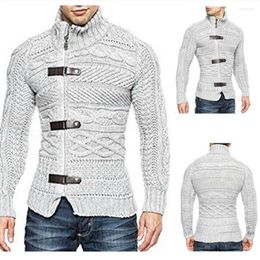 Hommes chandails hommes automne hiver pull en tricot pull décontracté chaud tricoté Cardigan hommes blanc col roulé coupe ajustée vêtements minces