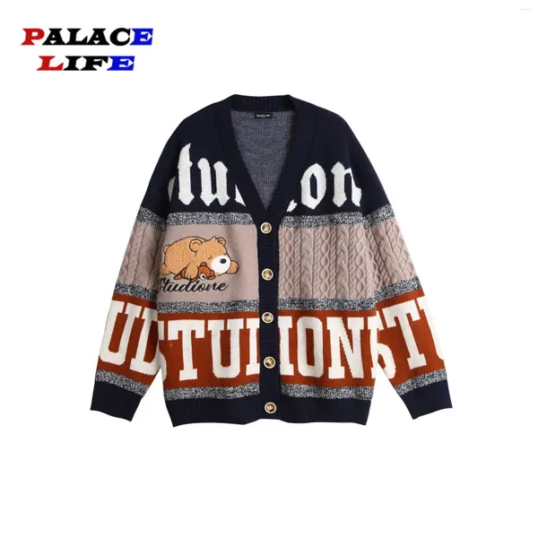 Pulls pour hommes Hommes Bear Broderie Cardigan Pull Femmes Street Surdimensionné Tricot Pull Casual Hip Hop Couple Jumper Harajuku V-Cou