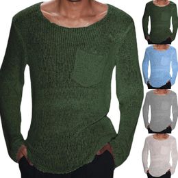 Herensweaters Grote lange herenoverhemden Blank Tee Knitwear Effen kleur Lange mouwen Pocket gebreide trui