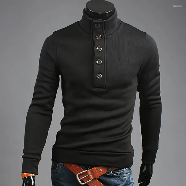 Pulls pour hommes Hommes Câble Tricoté À Manches Longues Col Haut Bouton Col Roulé Pull Casual Chaud Jumper Pull D'hiver Top Solide Mâle