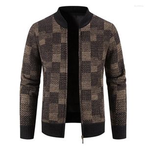 Heren Truien Heren Vest Trui Herfst Winter Dikke Warme Rits Plaid Mode Slim Fit Gebreide Jas Mannelijke Fleece Sweatercoat Mannen