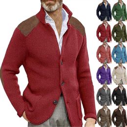 Suéteres para hombres para hombre Botón casual Manguito Parche de hombro Slim Warm Tan Wool Coat Hombres Mans para trabajar en invierno Chaquetas pesadas para