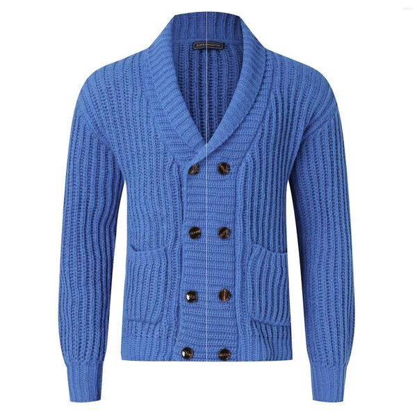 Suéteres para hombres para hombre suéter de doble botonadura cardigan aguja gruesa abrigo de lana suelta invierno vintage forma v cuello otoño masculino jumper abrigos