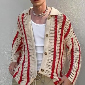 Chandails pour hommes Mode pour hommes Cardigan à revers en tricot Pull à manches longues Boutonné Design rayé