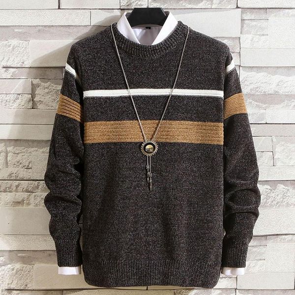 Suéteres para hombres Tendencias de moda para hombre Suéter de rayas Jersey Cuello redondo Casual Manga larga para hombres Punto versátil Otoño Invierno