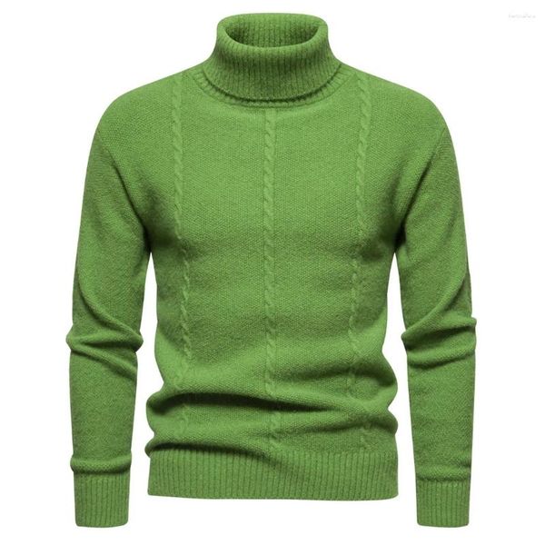 Pulls pour hommes Mens Green Turtleneck Pull Automne Hiver Chaud Tricoté Pull Vêtements Mâle Casual Slim Fit Couleur Solide Col Haut