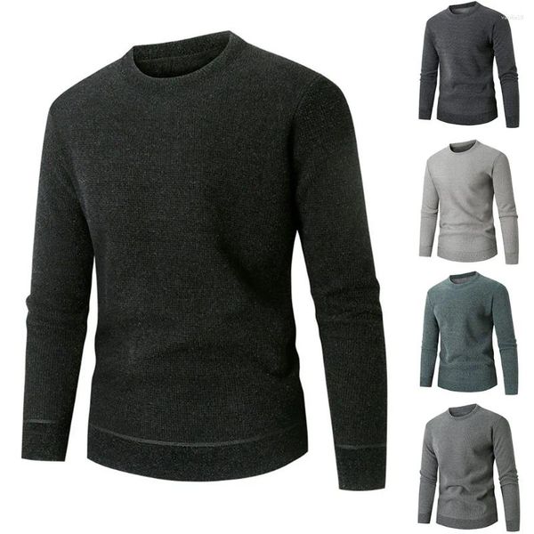 Pulls pour hommes Sweat-shirt uni pour hommes Pull en polaire Pull-over Travail Casual Top Manches longues Solide O Cou Tops en tricot Chaud Thermique