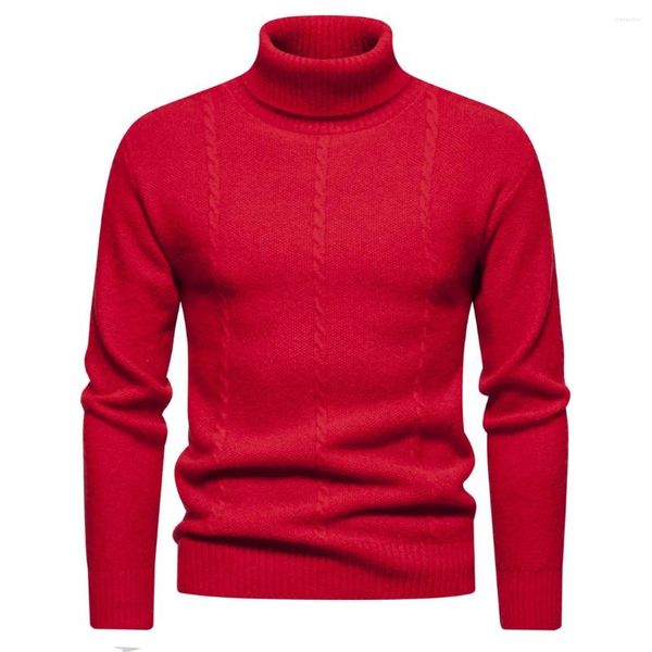 Pulls pour hommes Hommes Rouge Hiver Chaud Pull à col roulé Basic Classique Slim Fit Tricoté Pull Undershirt Mâle Couleur Solide Col Haut