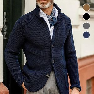 Suéteres para hombres Cuello alto para hombre Abrigo de punto Suéter de manga larga Chaqueta de punto Color sólido Grueso Cálido Casual Tejido de suéter