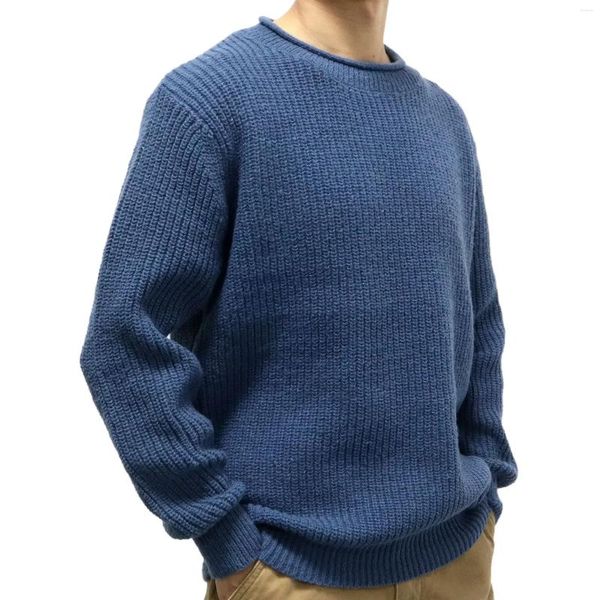 Suéteres para hombres Suéter para hombre Otoño Invierno Cuello redondo Manga larga Jersey Fondo Azul marino Hombre Punto Top