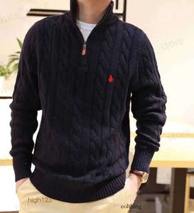 Suéteres para hombres Suéter para hombre Diseñador Polo Media cremallera Sudadera con capucha Manga larga Punto Caballo Twist Cuello alto Hombres Mujer S Bordado Moda 664