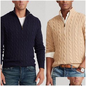 Pulls pour hommes Pull pour hommes épais demi-fermeture à glissière col haut chaud tricots pluvier laine designer tricot S pulls décontractés zip Dhxva