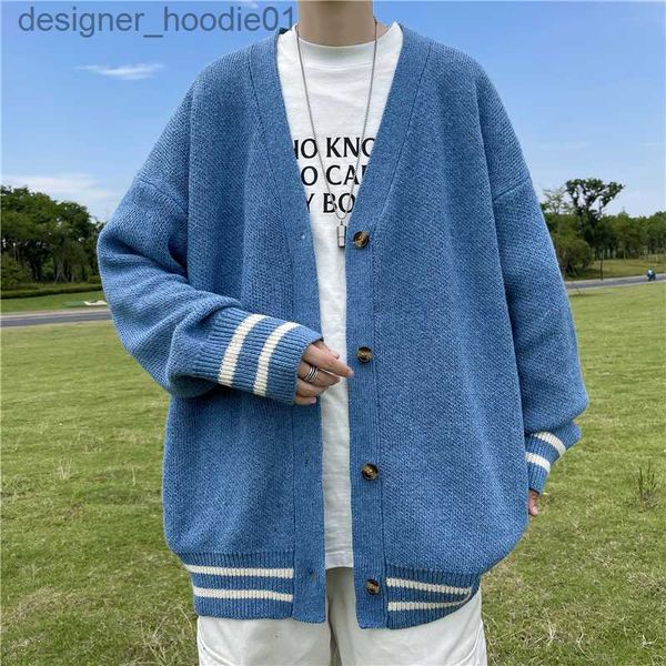 Chandails pour hommes Chandails pour hommes britannique rétro Cardigan pull coréen Harajuku académique tricoté pull Hip Hop Streetwear lâche tricots hauts 230829 L230912