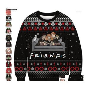 Hommes Chandails Mens Ugly Christmas Sweater 3D Funny Print Jumpers Tops Hommes Femmes Automne À Manches Longues Ras Du Cou Fête De Noël Swea Dhjlw