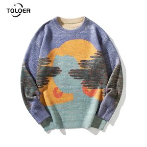 Hommes chandails hommes chaud col rond à manches longues Streetwear Harajuku Patchwork automne hiver mode Vintage pull 220830