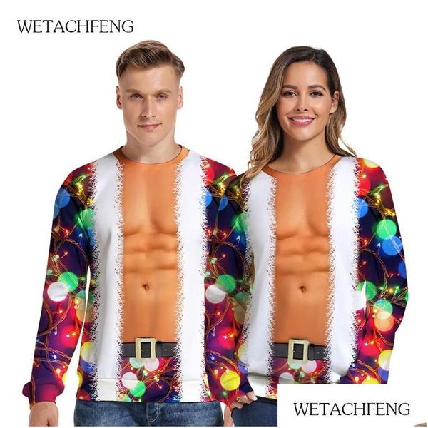 Suéteres para hombres Año para hombre Divertido 3D Novedad Músculo Impreso Feo Navidad Sudadera de gran tamaño Invierno Otoño Festival Jumpers Tops Dro DHZBY