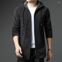 Suéteres para hombre Suéter de punto de longitud media Abrigo de otoño/invierno Abrigo negro Tendencia Cremallera informal Chaqueta con capucha de manga larga