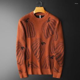 Heren Truien Minglu Dikker Wol Herfst Winter Computer Gebreide Pompoen Jacquard Lange Mouw Ronde Kraag Mannelijke 5XL