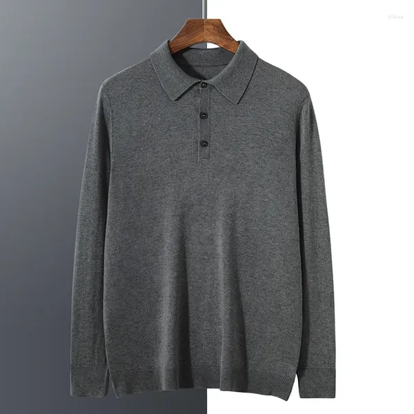 Suéteres masculinos Naizaiga Mulberry Cashmere Polo-cuolar manga larga verde Black Black 2024 Mujeres suéteres de niña Hryr39 hryr40