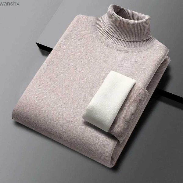 Suéteres para hombres Nuevo 2023 Suéter básico cálido para hombres Jersey casual de invierno Suéter de cuello alto cálido Terciopelo Grueso Sólido Camisa de fondo delgada Homme