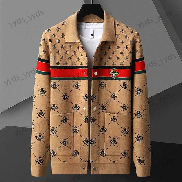 Chandails pour hommes Nouveau automne hiver luxe abeille broderie Cardigan hommes coréen mince hommes pull doux chaud laine hommes Cardigans beaux hommes vestes T231122