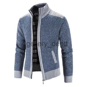 Suéteres para hombres Nuevo suéter para hombre Abrigo Moda Patchwork Cardigan Hombres Suéter de punto Chaqueta Slim Fit Stand Collar Grueso Cálido Cardigan Abrigos Hombres J230920