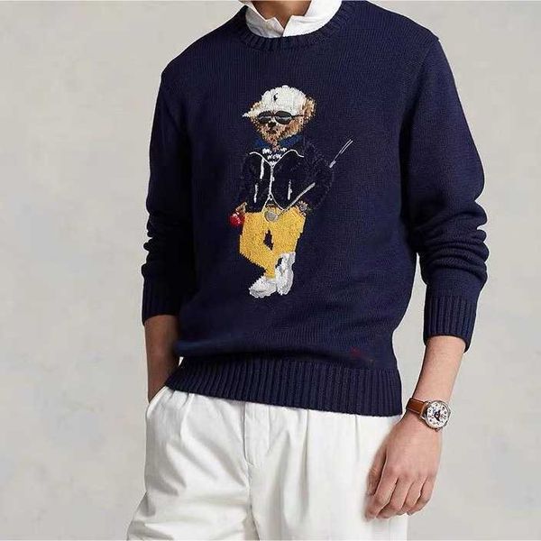 Chandails pour hommes nouveau col rond Golf brodé ours décontracté ample polyvalent chemise tricotée pour hommes et femmes J240124