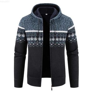 Suéteres para hombres New Winter Fleece Men Sweater Cardigan con capucha de punto de impresión Sweatercoat para hombre Casual Warm Cardigan Zipper Hooded Cardigan Men L230719