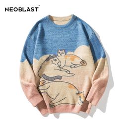 Pulls pour hommes Nowy brzydki sweter abstrakcyjny kot domowy wzr bluzy pulower w stylu Harajuku mieszne dzianiny zimowe odzie mska 220830