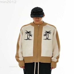 Suéteres para hombre Nr/nouveau Riche Palm Tree California Element Cárdigan con cuello falso y cremallera en suéter con diseño de insignia