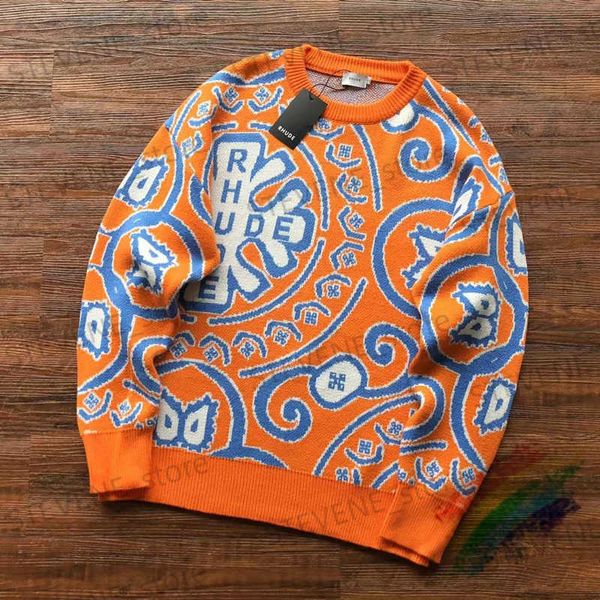 Suéteres para hombres Naranja Punto Jacquard Suéter Hombres Mujeres 1 1 Calidad superior 2023FW Casual O-cuello Sudaderas T231214