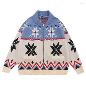 Pulls pour hommes Cardigan surdimensionné Femmes Vêtements Contraste Couleur Stand Col Casual Sueter Noël Mode Tricot Vestes Pull Femme