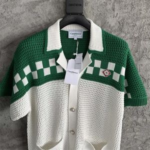 Pulls pour hommes surdimensionnés Casablanca Green Grid Pull Hommes Femmes 1 Top Qualité Jacquard Tricoté Cardigan Perle Boutons Sweatercoat 230831